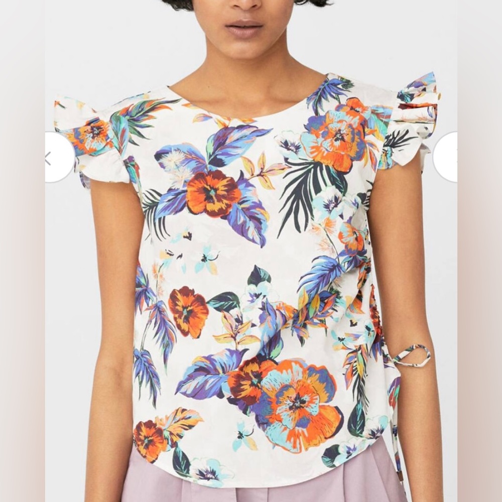 NWTT MANGO tropical, flowery design top, has a drawstring on one side. Gorgeous